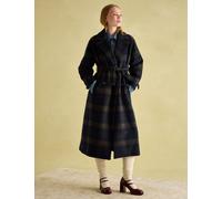 Joules female Wool Blend Checked Trench Style Coat - M - Navy Mix, Navy Mix