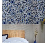 Joules Festival Flowers Floral Blue Wallpaper