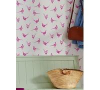Joules Flirty Pheasants Truly Pink Wallpaper - 10m x 52cm