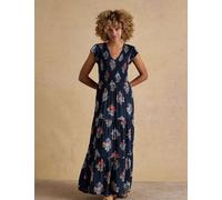 Joules Floral V-Neck Maxi Shirred Dress Navy Mix