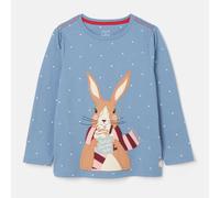 Joules Girls Ava Rabbit Artwork Top - Blue - Size: Age 7