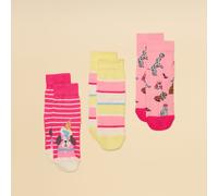 Joules Girls Neat Feet 3 Pack Socks - Pink Print - Size: Medium