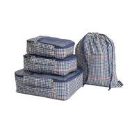 Joules Henson Check Packing Cubes, 4 Piece Set, Luggage Organisation, Storage Bags for Suitcase, Travel Accessory, Checkered