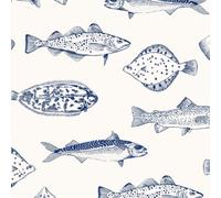Graham & Brown Joules Name The Plaice Coast Blue Wallpaper | Easy Paste The Wall Application | Blue Animal Design | Eco Friendly