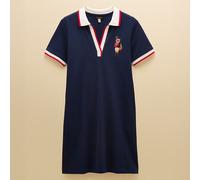 Joules Navy Evie Jonty Embroidered V Neck Short Sleeve Polo Dress