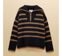 Joules Navy Tan Stripe Waverley Quarter Zip Jumper Size L