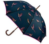 Joules Pheasant Pink & Navy Kensington Wooden Crook Handle Walking Umbrella