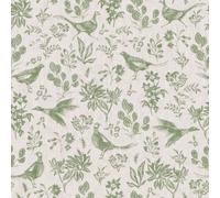 Joules Pheasant Print Linen & Green Wallpaper - 10m x 52cm