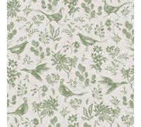 Joules Pheasant Print Wallpaper - Linen/Green - 10m