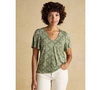 Joules Printed V-Neck Top Khaki Mix