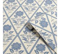 Joules Relaxed Eclectic Cream & Blue Juliette Floral Patterned Smooth Wallpaper