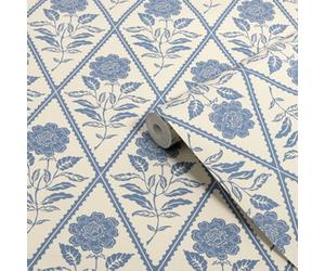 Joules Relaxed Eclectic Cream & Blue Juliette Floral Patterned Smooth Wallpaper