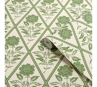 Joules Relaxed Eclectic Cream & Green Juliette Floral Patterned Smooth Wallpaper
