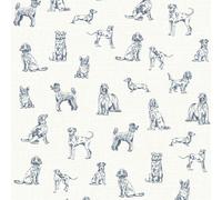 Joules Sketched Dogs Wallpaper | Cream/Blue