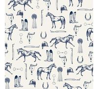 Joules Sketched Equestrian Print Wallpaper - Cream/Blue - 10m