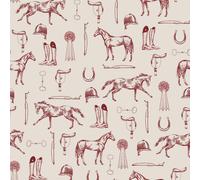 Joules Sketched Equestrian Wallpaper | Cream/Burgundy