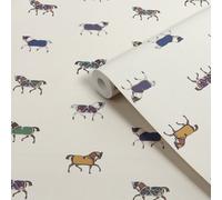 Joules Sophisticated Country Cream & Multicolour Regal Horses Patterned Smooth Wallpaper