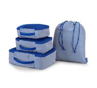 Joules Ticking Stripes Packing Cubes, 4 Piece Set, Luggage Organisation, Storage Bags for Suitcase, Travel Accessory
