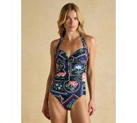 Joules Tummy Control Floral Halterneck Swimsuit Navy Mix