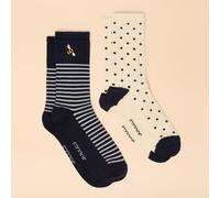 Joules Everyday 2 Pack Womens Socks - Navy/White - Navy/White - One Size