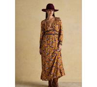 Joules Women's Floral V-Neck Midaxi Waisted Dress - 14 - Yellow Mix, Yellow Mix
