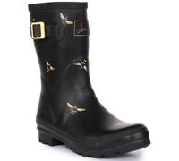 Joules Women's Molly Welly Wellington Boots, Black Metallic Bees,8 UK