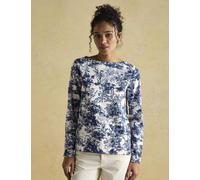 Joules Women's Pure Cotton Printed Slash Neck Top - 12 - Blue Mix, Blue Mix