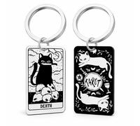 JOULOTE Tarot Keyring, Cat Keychain Bag Charms for Women | Skeleton Key Rings with Double-Sided and Tarot Death Card Design Gifts for Girls Boys Friend Family Colleagues