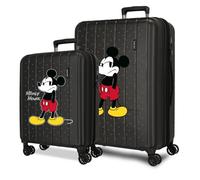 Joumma Disney Mickey Waiting Suitcase Set Black 55/65 cm Rigid 6.8 kg TSA Closure Integrated ABS 6.8 kg 109L Extendable Carry-on Luggage