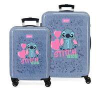 Joumma Disney Stitch Hearts Suitcase Set Blue 55/65 cm Rigid 6 kg Combination Lock Side ABS 6 kg 91L Hand Luggage
