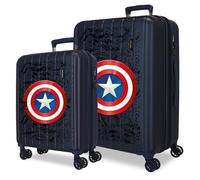 Joumma Marvel Captain America Suitcase Set Blue 55/65 cm Rigid 6.8 kg TSA Closure Integrated ABS 6.8 kg 109L Expandable Carry-on Luggage