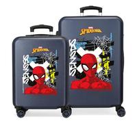 Joumma Marvel Graffity of Spiderman Suitcase Set Blue 55/65 cm Rigid 6 kg Combination Lock Side ABS 6 kg 91L Hand Luggage