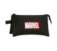 Joumma Marvel Marvel Red Logo Pencil case Triple Black 22x12x5cm Polyester 1.32L, Black/White, One Size, Triple Case