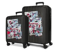 Joumma Marvel Spiderman Comic Suitcase Set Black 55/65 cm Rigid 6.8 kg TSA Closure Integrated ABS 6.8 kg 109L Extendable Carry-on Luggage