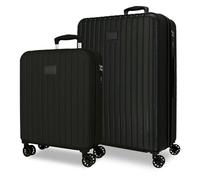 Joumma Movom Timber Suitcase Set Black 55/68 cm Rigid ABS Combination Lock Integrated 72L 3.8 kg 4 Double Wheels Extendable Hand Luggage