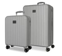 Joumma Movom Timber Suitcase Set Silver 55/68 cm Rigid ABS Combination Lock Integrated 72L 3.8 kg 4 Double Wheels Extendable Hand Luggage