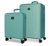 Joumma Movom Timber Suitcase Set Turquoise Green 55/68 cm Rigid ABS Combination Lock Integrated 72L 3.8 kg 4 Double Wheels Extendable Hand Luggage