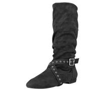 JOUNCING Urban Suede Sole Women's Latin Dance Boots, Salsa Shoes, Long Warm Up Line Shoes, West Coast Swing Dance Boots (Black, Adult, Women, 4, Numeric, UK Footwear Size System, Medium)
