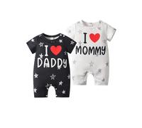 Joureker Baby Boy Girl Romper I Love My Dad Mom Print Short Sleeve Set 2 Pcs, Black+White, 9-12 Months