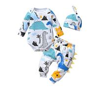 Joureker Newborn Baby Boy Clothes Graffiti Pattern Print Romper + Pants + Hat 3Pcs Outfits Set, White, 0 Months