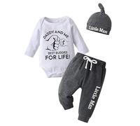 Joureker Newborn Baby Boy Outfit Set Letter Print Tops + Pants 3Pcs Sets, White, 9-12 Months
