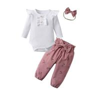 Joureker Newborn Baby Girl Outfit Set Ruffle Tops + Floral Pants 3Pcs Cute Set, White, 3-6 Months