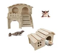 JOURINE 2 Packs Wooden House for Tiny Hamster Waterproof Design Hamster Playground Natural Wood Hideouts for Small Animals Like Dwarf Gerbil Mouse Mice Rat