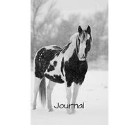 Journal: 5"x 8" 126 page lined soft covered journal,notebook, diary with " black and white horse in snow storm " on a matte cover