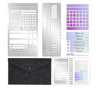 Journal Layout Stencil Set with Storage Pouch, Stainless Steel Planner Guides, Writing Boxes, Notes Lines, Work Meeting Preparation Journal Stencil Set Planner Template Notes