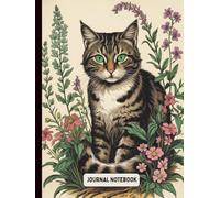 Journal Notebook College Ruled: Cat Green Eyes illustration Vintage Aesthetic Notebook for students teens girls boys teachers, 8.25x11 (110 pages) Hardcover