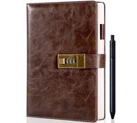 Journal with Lock for Men and Women Waterproof Diary with Lock 192 Pages Mens Locked Journal with Pen A5 PU Leather Journal with Lock Journal for Men Password Protected Notebook with Lock, Dark Brown