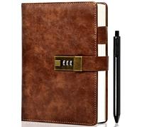 Journal with Lock for Men and Women Waterproof Diary with Lock 192 Pages Mens Locked Journal with Pen A5 PU Leather Journal with Lock Journal for Men Password Protected Notebook with Lock, Brown