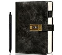 Journal with Lock for Men and Women Waterproof Diary with Lock 192 Pages Mens Locked Journal with Pen A5 PU Leather Journal with Lock Journal for Men Password Protected Notebook with Lock, Black