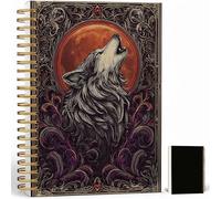 Journaling Notebooks for Women, Gray Wolf and Crimson Moon Notebook - Vintage Notebook Journal Gifts, Lined Paper, A5 Spiral Journal Notebook Office Supplies Gifts for Men Birthday Christmas (Gray